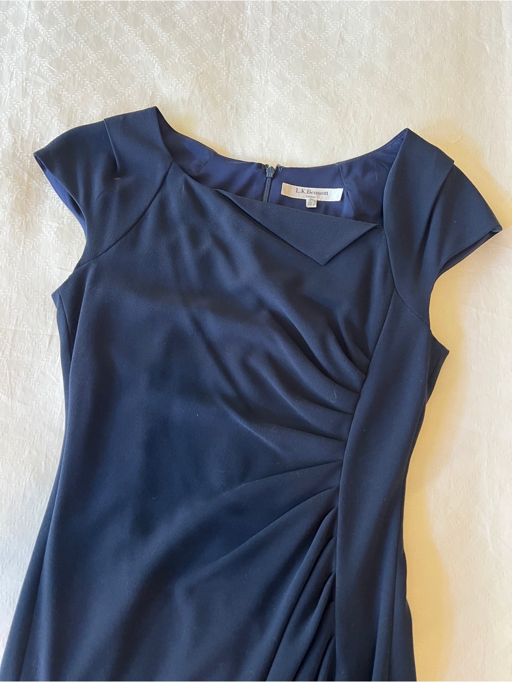 LK Bennett Navy Ruched-Detail Cap Sleeve Sheath Dress